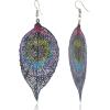 imageFiligree Long Leaf Drop Statement Earrings for Women Girls Vintage Bohemian Colorful Leaves Dangle Stud Hook Earring Fashion Dainty Boho Ethnic Jewelry Heart