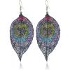 imageFiligree Long Leaf Drop Statement Earrings for Women Girls Vintage Bohemian Colorful Leaves Dangle Stud Hook Earring Fashion Dainty Boho Ethnic Jewelry Heart