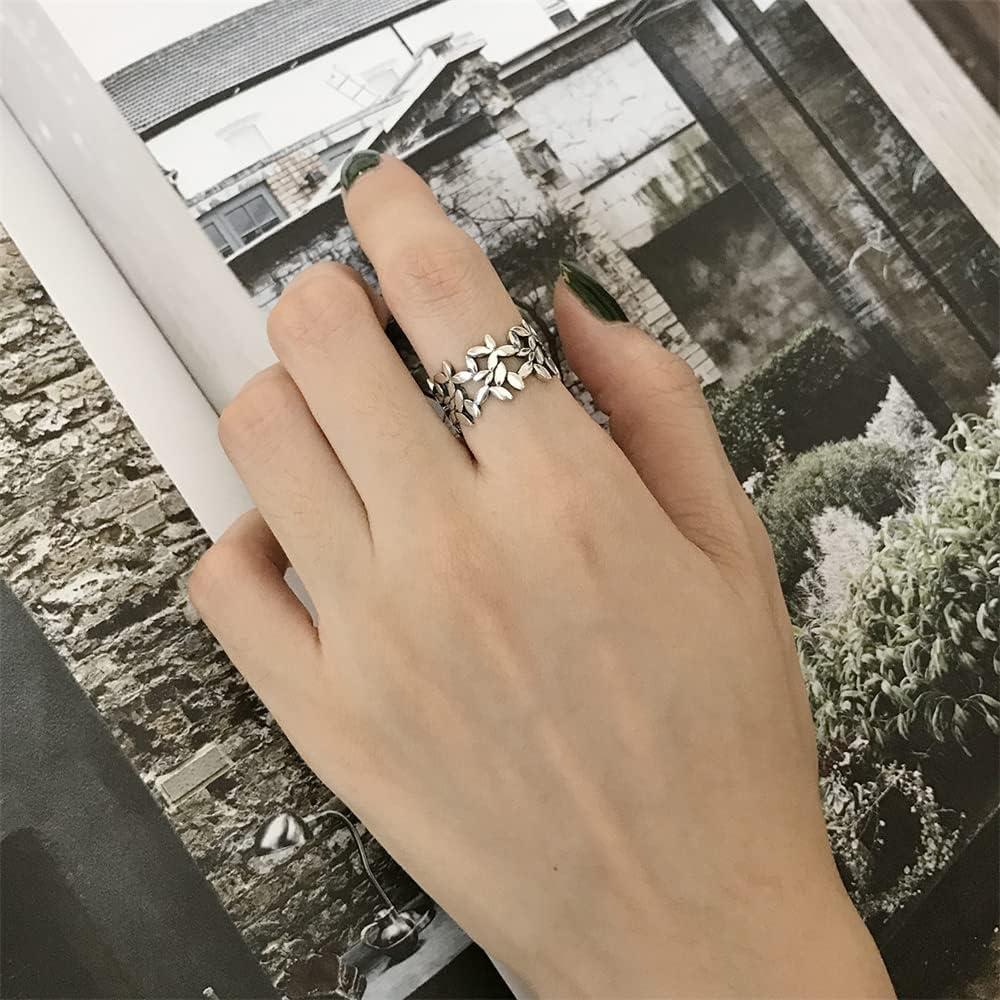 imageVintage Leaf Statement Ring for Women Girls Silver Plated Small Leaves Grass Wide Band Wrap Finger Rings Comfort Fit Fashion Jewelry Size 67