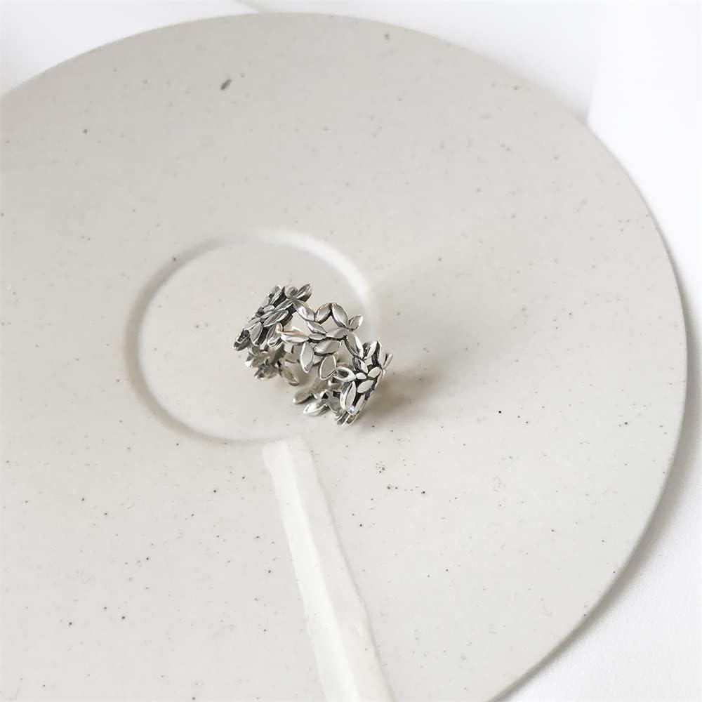 imageVintage Leaf Statement Ring for Women Girls Silver Plated Small Leaves Grass Wide Band Wrap Finger Rings Comfort Fit Fashion Jewelry Size 67