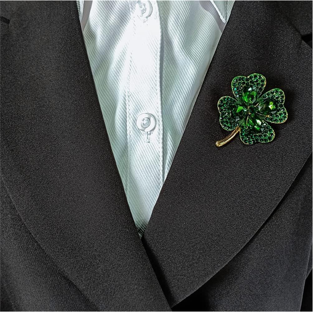 imageRhinestone Green Clover Leaf Brooch Pin for Women Girls Unisex Gold Tone Vintage Crystal Flower Brooches Lapel Pins Lucky Decor Dress Accessories St Patricks Day Holiday Christmas Jewelry Gift