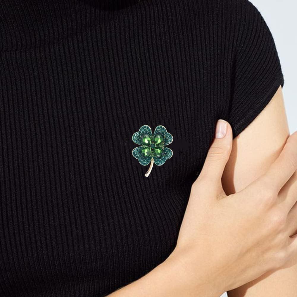 imageRhinestone Green Clover Leaf Brooch Pin for Women Girls Unisex Gold Tone Vintage Crystal Flower Brooches Lapel Pins Lucky Decor Dress Accessories St Patricks Day Holiday Christmas Jewelry Gift