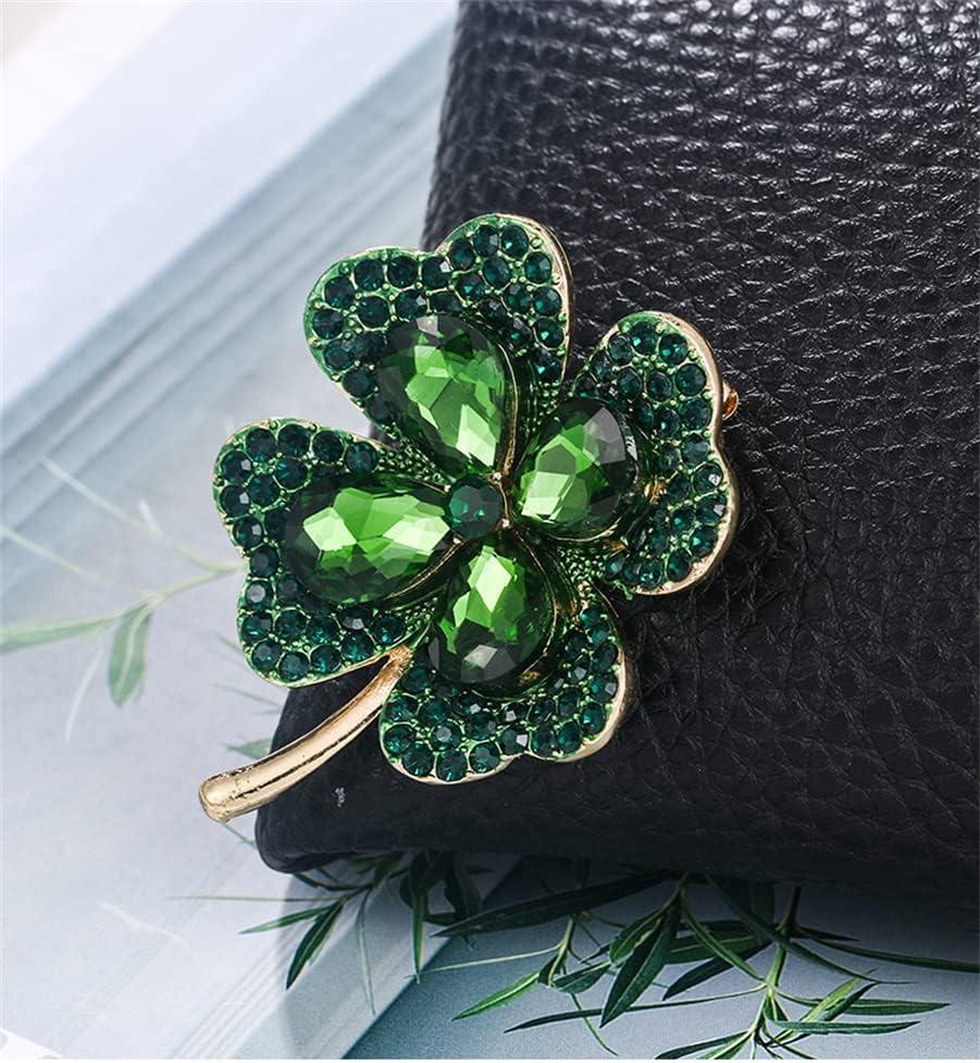 imageRhinestone Green Clover Leaf Brooch Pin for Women Girls Unisex Gold Tone Vintage Crystal Flower Brooches Lapel Pins Lucky Decor Dress Accessories St Patricks Day Holiday Christmas Jewelry Gift
