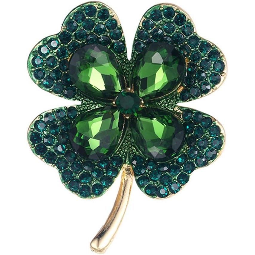 imageRhinestone Green Clover Leaf Brooch Pin for Women Girls Unisex Gold Tone Vintage Crystal Flower Brooches Lapel Pins Lucky Decor Dress Accessories St Patricks Day Holiday Christmas Jewelry Gift