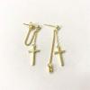 imageCross Dangle Drop Earrings 925 Sterling Silver Chain Dropping for Women Girls Punk Ball Studs Hypoallergenic JewelryGolden
