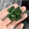 imageRhinestone Green Clover Leaf Brooch Pin for Women Girls Unisex Gold Tone Vintage Crystal Flower Brooches Lapel Pins Lucky Decor Dress Accessories St Patricks Day Holiday Christmas Jewelry Gift