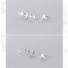 imageSwallow Bird Sterling Silver Earrings for Women Cute Hummingbird Cuff Wrap Crawler Climber Stud Earrings Asymmetrical Brushed Animal Post Pin Delicate Piercing Ear Jewelry SilverToned