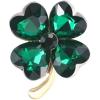 imageGreen Hearted Rhinestone Clover Leaf Brooch Pin for Women Girls Unisex Gold Plated Fashion Crystal Flower Brooches Lapel Pins Lucky Decor Dress Accessories St Patricks Day Holiday Festival Party Jewelry Gift