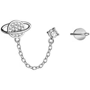 imageCZ Planet Cuff Chain Double Piercing Earrings Crawler Climber Women 925 Sterling Silver Hypoallergenic Asymmetric Opal Stud Tassel Dangle Drop Dainty Cute Jewelry Birthday Anniversary BFF Daughter