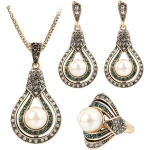 imageDtja Vintage CZ Pearl Earrings Teardrop Pendant Necklace Jewelry Set for Women Girls Faux Pearls Boho Wedding Cocktail Party Christmas Anniversary Jewelry Gifts