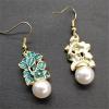 imageVintage Flower Pearl Dangle Earrings for Women Girls Gold Tone Enameled Bluegreen Leaf Petal Cluster Imitation Pearls Drop Dangling Fish Hook Stud Lightweight Retro Holiday Valentine Birthday Party