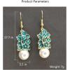 imageVintage Flower Pearl Dangle Earrings for Women Girls Gold Tone Enameled Bluegreen Leaf Petal Cluster Imitation Pearls Drop Dangling Fish Hook Stud Lightweight Retro Holiday Valentine Birthday Party