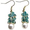 imageVintage Flower Pearl Dangle Earrings for Women Girls Gold Tone Enameled Bluegreen Leaf Petal Cluster Imitation Pearls Drop Dangling Fish Hook Stud Lightweight Retro Holiday Valentine Birthday Party
