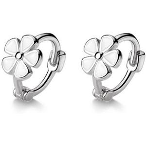 image6mm Tiny Cute Flower Hoop Sterling Silver Mini Small Cartilage Hoop Earrings for Women Girls Teens Hypoallergenic Dainty White Enameled Daisy Flowers 18g Piercing Huggie HoopsSilverTone