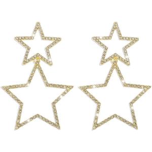 imageRhinestone Big Star Dangle Earrings for Women Girls Hypoallergenic Crystal Long Tassel Stars Charms Drop Dangling Stud Fashion Lightweight Festival Christmas Birthday Party Jewelry Dainty Gifts for Friends FansGoldTone