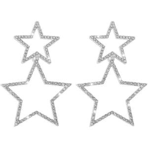 imageRhinestone Big Star Dangle Earrings for Women Girls Hypoallergenic Crystal Long Tassel Stars Charms Drop Dangling Stud Fashion Lightweight Festival Christmas Birthday Party Jewelry Dainty Gifts for Friends FansSilvery