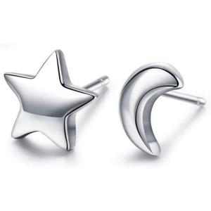 imageTiny Moon and Star Studs Earrings for Women S925 Sterling Silver Sensitive Ears Small Cute Cartilage Tragus Post Ear Huggie Hypoallergenic Asymmetric Jewelry Friend Gifts