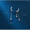 imageCZ Moon Star Tassel Dangle Earrings for Women Girls 925 Sterling Silver Cute Asymmetric Charms Chain Crescent Drop Dangling Stud Dainty Birthday Christmas Party Jewelry Gifts