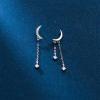 imageCZ Moon Star Tassel Dangle Earrings for Women Girls 925 Sterling Silver Cute Asymmetric Charms Chain Crescent Drop Dangling Stud Dainty Birthday Christmas Party Jewelry Gifts