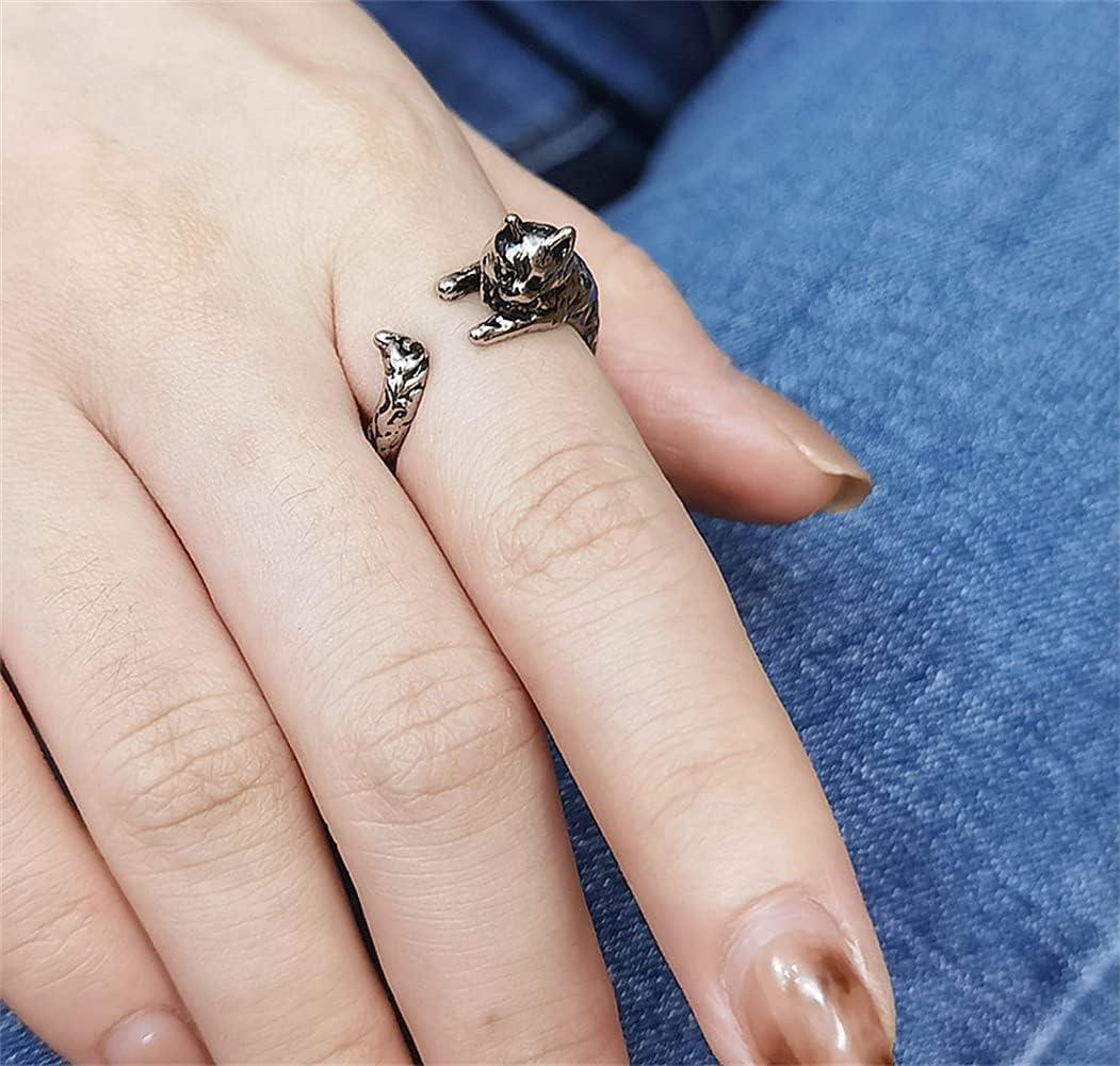 imageDtja Antique Cat Statement Open Wrap Ring for Women Girls Gothic Animal Paw Sideway Tails Finger Rings Comfort Fit Punk Vintage Jewelry Size 8