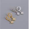 imageCZ Crescent Moon Star Dangle Hoop Earrings for Women Girls Sterling Silver with Charms Crystal Drop Cartilage Cute Jewelry Fashion Dainty Gifts for Best Friend 65mm Silver Star