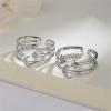 imageMoon Star Sun Statement Silver Plated Ring for Women CZ Engagement Layered Open Band Rings Adjustable Expandable Comfort Fit Wedding Promise Birthday Party Jewelry Double Lines
