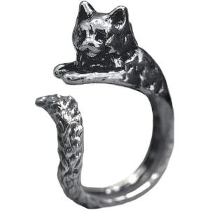 imageDtja Antique Cat Statement Open Wrap Ring for Women Girls Gothic Animal Paw Sideway Tails Finger Rings Comfort Fit Punk Vintage Jewelry Size 8