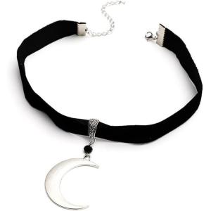 imageDtja Crescent Moon Choker Pendant Necklace for Women Boho Black Velvet Collar Necklace Adjustable Chain Vintage Jewelry