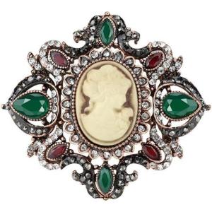 imageVintage Cameo Victorian Lady Maiden Crystal Rhinestone Flower Brooch Pin for Women Girls Oxidized Antiqued Gold Plated Lapel Banquet Wedding Birthday Jewelry Dainty Gift for Mother Sister