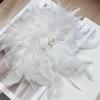 imageDainty Lady Feather Flower Wedding Brooch Pin for Women Girls Elegant Rhinestone Shell Pearl Fascinator Hair Clip Hatpin Corsage Lapel Pins Bridal Cocktail Party Costume Accessories 23cmWhite