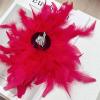 imageDainty Lady Feather Flower Wedding Brooch Pin for Women Girls Elegant Rhinestone Shell Pearl Fascinator Hair Clip Hatpin Corsage Lapel Pins Bridal Cocktail Party Costume Accessories 23cmRed
