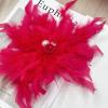 imageDainty Lady Feather Flower Wedding Brooch Pin for Women Girls Elegant Rhinestone Shell Pearl Fascinator Hair Clip Hatpin Corsage Lapel Pins Bridal Cocktail Party Costume Accessories 23cmRed
