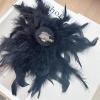 imageDainty Lady Feather Flower Wedding Brooch Pin for Women Girls Elegant Rhinestone Shell Pearl Fascinator Hair Clip Hatpin Corsage Lapel Pins Bridal Cocktail Party Costume Accessories 23cmBlack