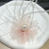 imageLady Fascinator Feather Flower Brooch for Women Elegant Shell Pearl Mesh Blossom Hair Clip Wedding Corsage Lapel Pin Bridal Hairband Derby Hat Cocktail Party Costume Accessories WhitePink