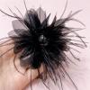 imageLady Fascinator Feather Flower Brooch for Women Elegant Shell Pearl Mesh Blossom Hair Clip Wedding Corsage Lapel Pin Bridal Hairband Derby Hat Cocktail Party Costume Accessories WhiteBlack