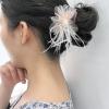 imageLady Fascinator Feather Flower Brooch for Women Elegant Shell Pearl Mesh Blossom Hair Clip Wedding Corsage Lapel Pin Bridal Hairband Derby Hat Cocktail Party Costume Accessories WhitePink