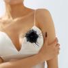 imageLady Fascinator Feather Flower Brooch for Women Elegant Shell Pearl Mesh Blossom Hair Clip Wedding Corsage Lapel Pin Bridal Hairband Derby Hat Cocktail Party Costume Accessories WhiteBlack