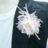 imageLady Fascinator Feather Flower Brooch for Women Elegant Shell Pearl Mesh Blossom Hair Clip Wedding Corsage Lapel Pin Bridal Hairband Derby Hat Cocktail Party Costume Accessories WhitePink