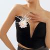 imageLady Fascinator Feather Flower Brooch for Women Elegant Shell Pearl Mesh Blossom Hair Clip Wedding Corsage Lapel Pin Bridal Hairband Derby Hat Cocktail Party Costume Accessories WhitePink