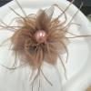 imageLady Fascinator Feather Flower Brooch for Women Elegant Shell Pearl Mesh Blossom Hair Clip Wedding Corsage Lapel Pin Bridal Hairband Derby Hat Cocktail Party Costume Accessories WhiteBrown