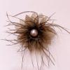 imageLady Fascinator Feather Flower Brooch for Women Elegant Shell Pearl Mesh Blossom Hair Clip Wedding Corsage Lapel Pin Bridal Hairband Derby Hat Cocktail Party Costume Accessories WhiteBrown