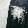 imageLady Fascinator Feather Flower Brooch for Women Elegant Shell Pearl Mesh Blossom Hair Clip Wedding Corsage Lapel Pin Bridal Hairband Derby Hat Cocktail Party Costume Accessories WhiteWhite
