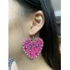 imageRetro Leather Love Heart Drop Earrrings for Women Girls AB Crystal Long Big Leopard Print Statement Drop Dangle Hook Handmade Lightweight Beachy Christmas Holiday Y2K Jewelry Pink