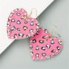 imageRetro Leather Love Heart Drop Earrrings for Women Girls AB Crystal Long Big Leopard Print Statement Drop Dangle Hook Handmade Lightweight Beachy Christmas Holiday Y2K Jewelry Pink