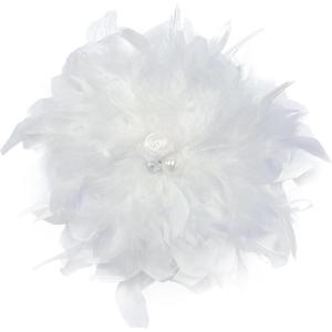 imageDainty Lady Feather Flower Wedding Brooch Pin for Women Girls Elegant Rhinestone Shell Pearl Fascinator Hair Clip Hatpin Corsage Lapel Pins Bridal Cocktail Party Costume Accessories 23cmWhite