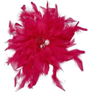 imageDainty Lady Feather Flower Wedding Brooch Pin for Women Girls Elegant Rhinestone Shell Pearl Fascinator Hair Clip Hatpin Corsage Lapel Pins Bridal Cocktail Party Costume Accessories 23cmRed