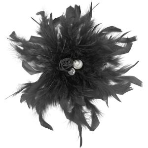 imageDainty Lady Feather Flower Wedding Brooch Pin for Women Girls Elegant Rhinestone Shell Pearl Fascinator Hair Clip Hatpin Corsage Lapel Pins Bridal Cocktail Party Costume Accessories 23cmBlack