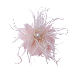 imageLady Fascinator Feather Flower Brooch for Women Elegant Shell Pearl Mesh Blossom Hair Clip Wedding Corsage Lapel Pin Bridal Hairband Derby Hat Cocktail Party Costume Accessories WhitePink
