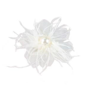 imageLady Fascinator Feather Flower Brooch for Women Elegant Shell Pearl Mesh Blossom Hair Clip Wedding Corsage Lapel Pin Bridal Hairband Derby Hat Cocktail Party Costume Accessories WhiteWhite