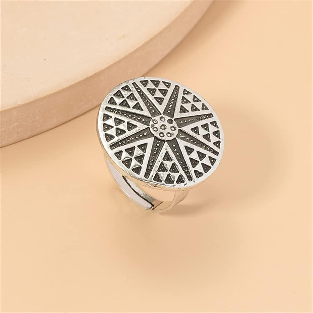 imageVintage Round Star Statement Ring for Women Girls Boho Expandable Adjustable Open Wrap Finger Rings Comfort Fit Bohemian Jewelry Silver Tone Size 78